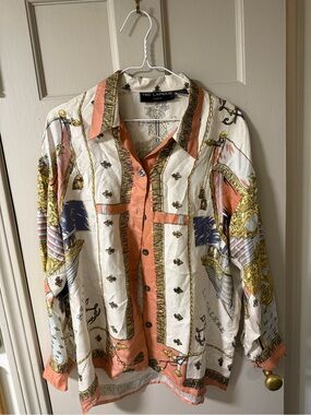 Ted Lapidus Printed Silk Shirt in Cream & Peach